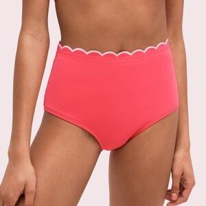 Kate Spade Bright Peony Scallop Trim High Waist Bikini Bottom Sz L Coquette Chic